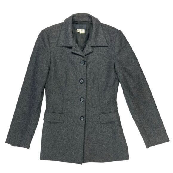Zara Wool Pea Coat Womens 6 Charcoal Grey Button Front Classic Car Winter Jacket - Picture 1 of 16